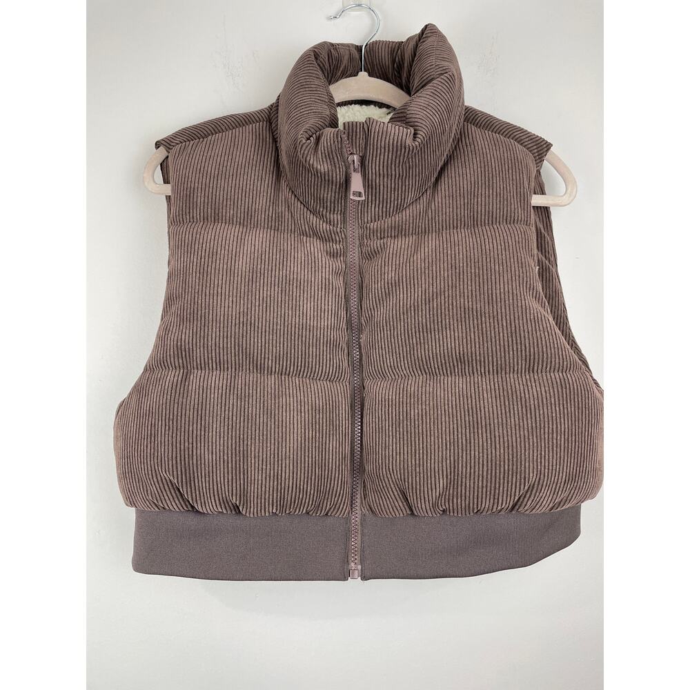 Ci Sono Padded Vest Size L Brown Corduroy Sherpa Lined Crop Puffer Quilted Vest